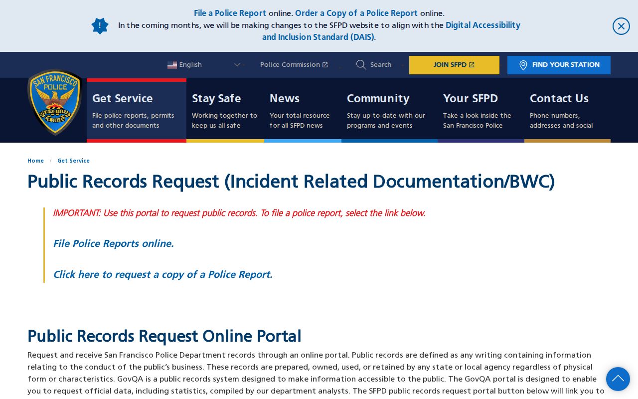 San Francisco County arrest history SFPD GovQA request page