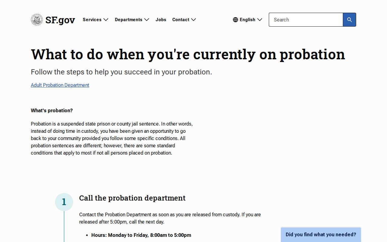 San Francisco criminal record probation contact and office hours