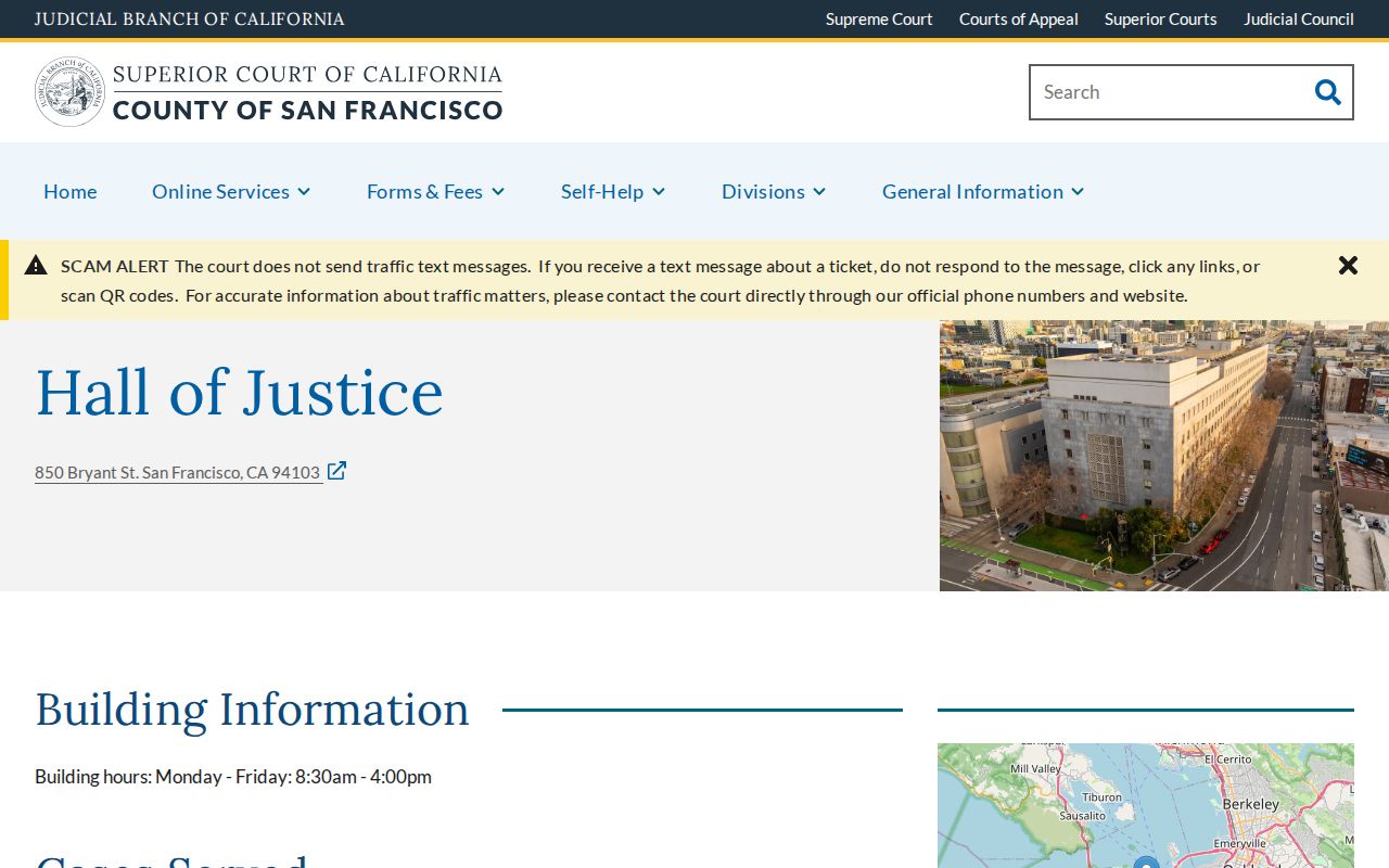 San Francisco Superior Court Hall of Justice location information