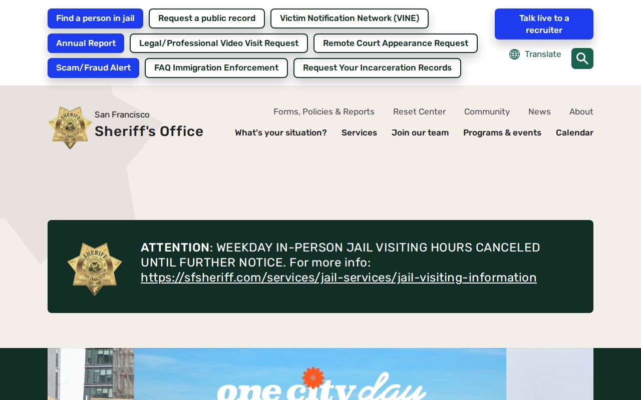 San Francisco County criminal history Sheriff jail and public record links