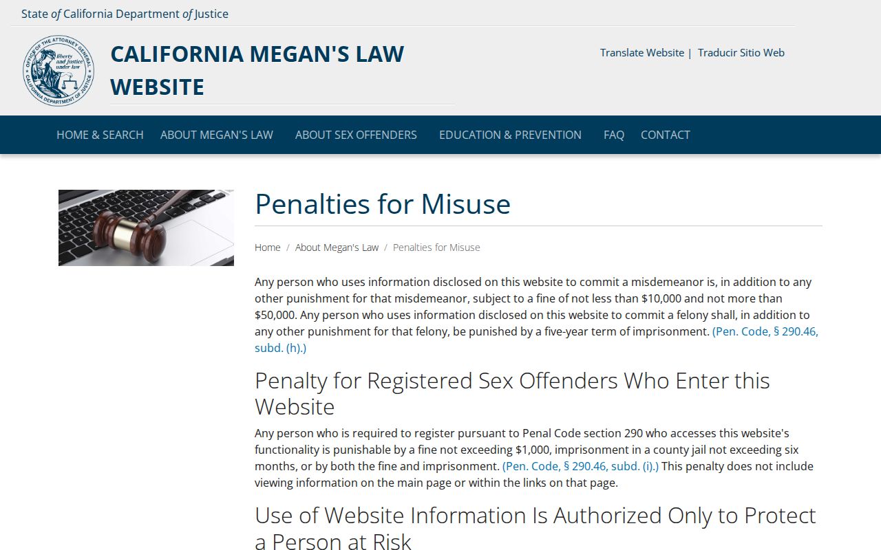 San Francisco County sex offender registry misuse penalties
